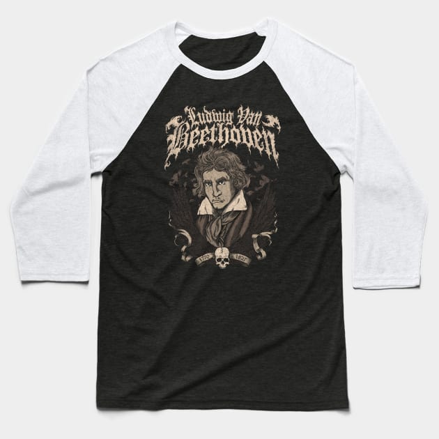 Death Metal Beethoven Baseball T-Shirt by scumbugg